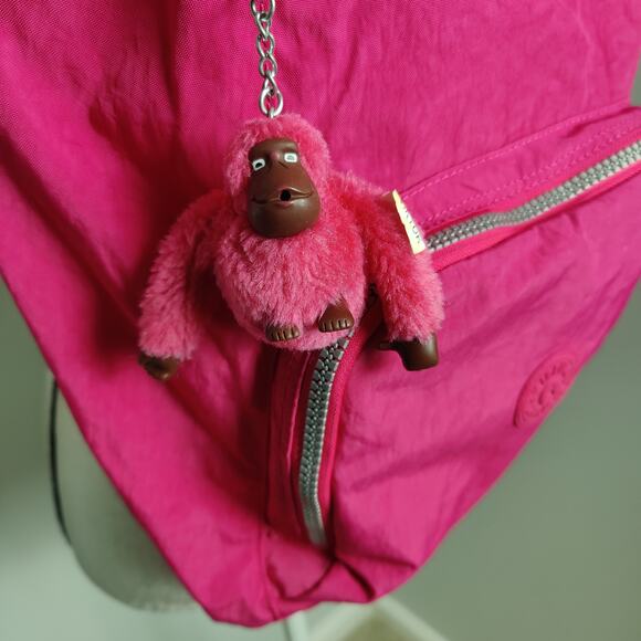 Kipling Ridge 16in Hot Pink Backpack Crinkle Nylon Bookbag Large Gorilla Travel - Picture 3 of 7